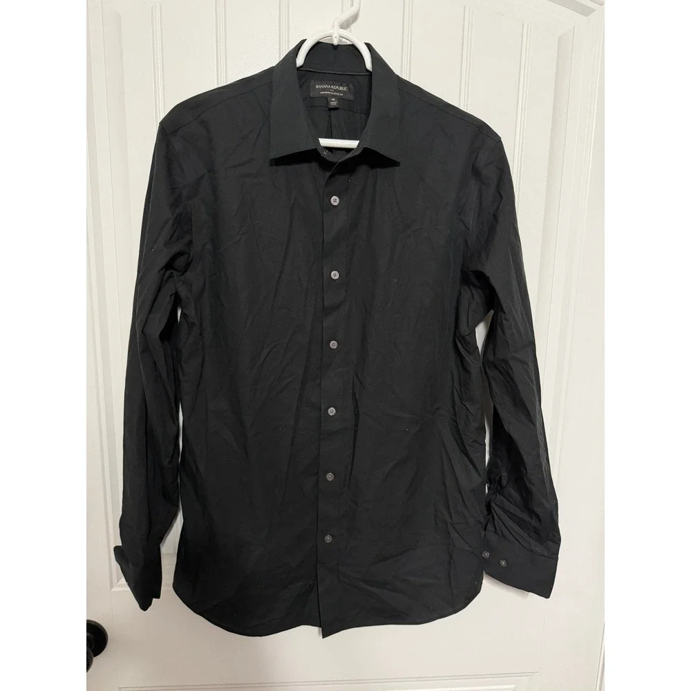 Banana Republic Shirt Mens M Non-Iron Classic Fit Black Button Down Long Sleeve